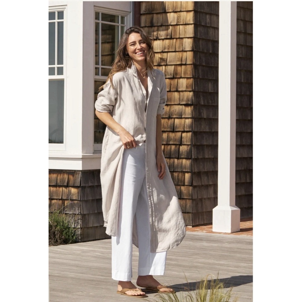 Frank & Eileen Megan Maxi Shirt Dress One Size Sand Washed Linen Long Sleeve